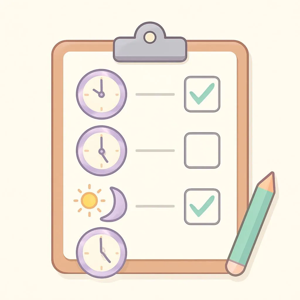Checklist on a clipboard with common time-telling mistakes and green checkmarks