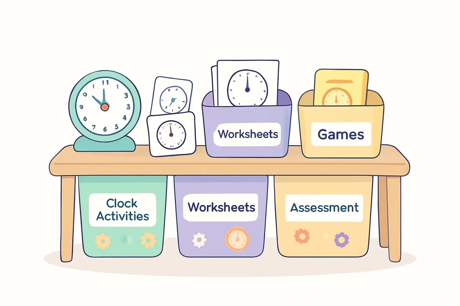 Parent and child sitting together at a kitchen table practicing time with a teaching clock